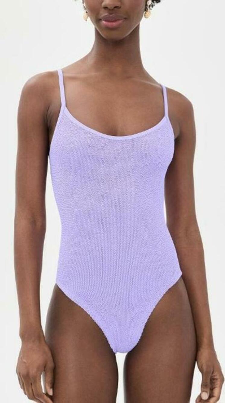 Hunza G Women's Purple Pamela Crinkle One-Piece Swim One Size RTL: $255.00